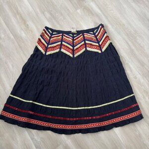 Acorn Women’s Embroidered Navy Green Red White Ribbons 100% Cotton Skirt Size 2